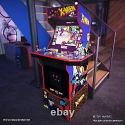 Arcade1UP Machine de jeu vidéo d'arcade X-Men à 4 joueurs avec rehausseur, marquee lumineux, WIFI et tabouret