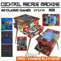 Arcade Cocktail Machine Avec 60 Jeux Classiques Mode Coin Jeu Vidéo Commercial